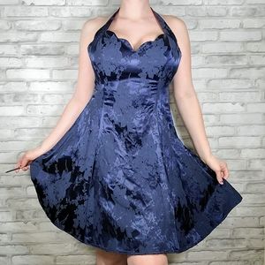 Vintage Steppin Out Purple Blue Floral Halter Scallop Dress